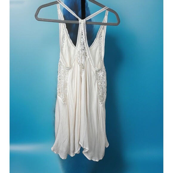 Illa Illa Crochet Boho Chic Designer Mini Dress White Layer Y Back Coverup Small - Picture 4 of 8